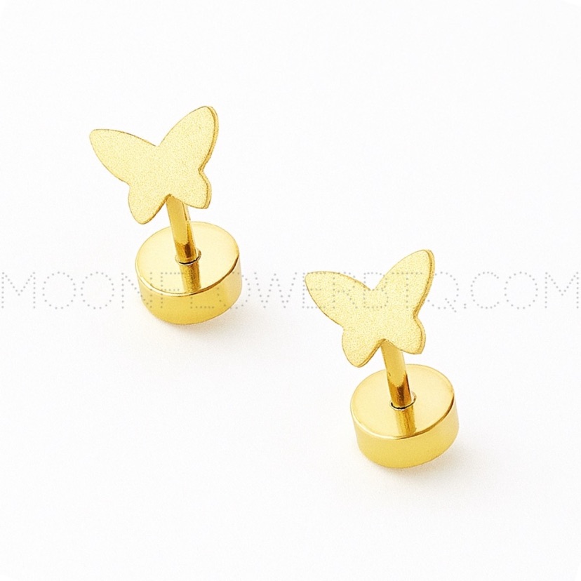 Gold Butterfly Flat Back Earrings 18k Stainless Steel Hypoallergenic Studs 20$